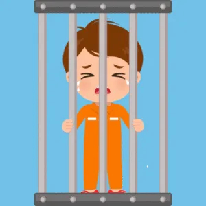 A boy crying from abusive treatment while locked up in jail.